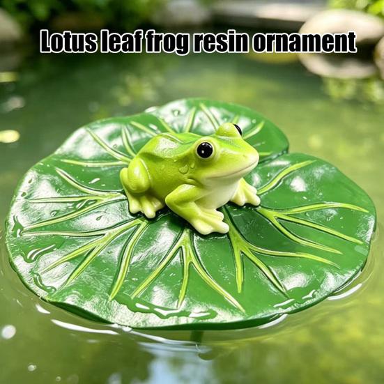 Naturinspirierte Verzierung Frosch auf schwimmendem Lotosblatt Figur, Lustige Harzfigur für Außenbereich Wasserspiel für Zuhause, Feengarten, Teich, Pool, Fische