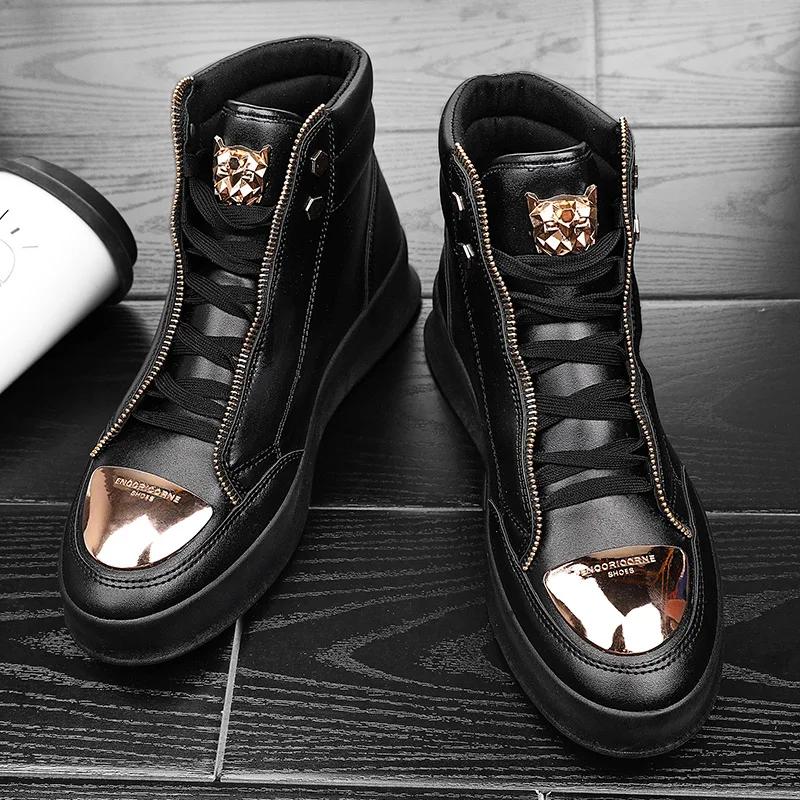 Fashion High Top Casual Shoes Men Sneakers 2024 Fashion Skateboard Shoes Leopard Platform Shoe Sport Training Shoes Men's Ankle Boots