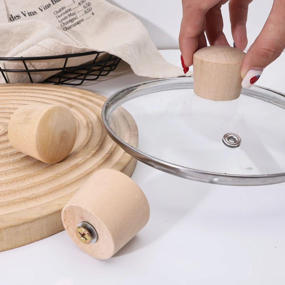 Wooden Pot Lid Handle Universal Replacement Kitchen Cookware Handgrip with Screw Washer Insulated Pans Lids Handgrip