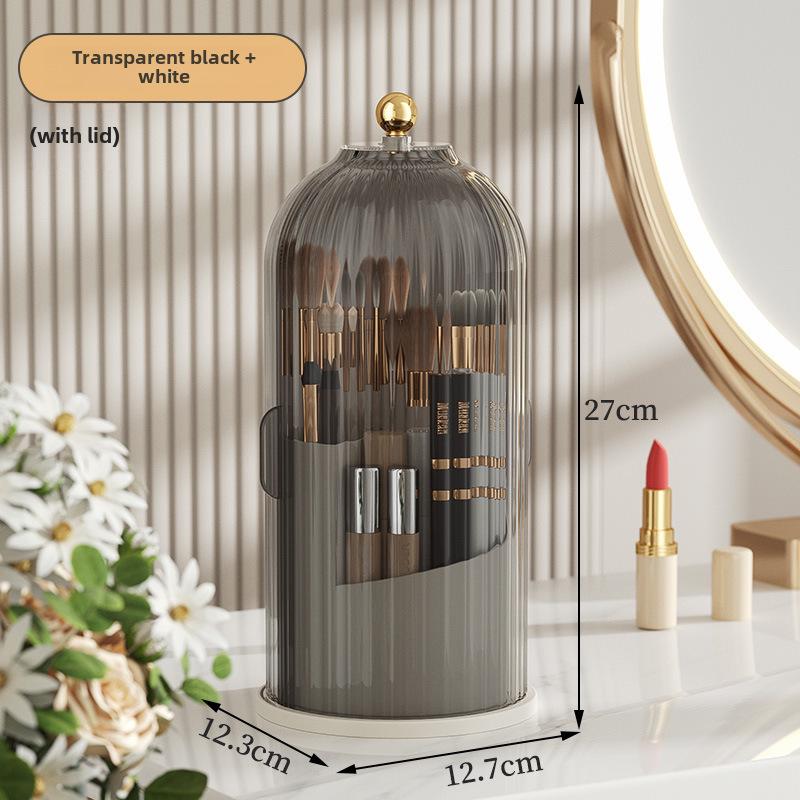 Rotatable Transparent Cosmetics Organizer: Dustproof Makeup Brush Holder & Lipstick Rack