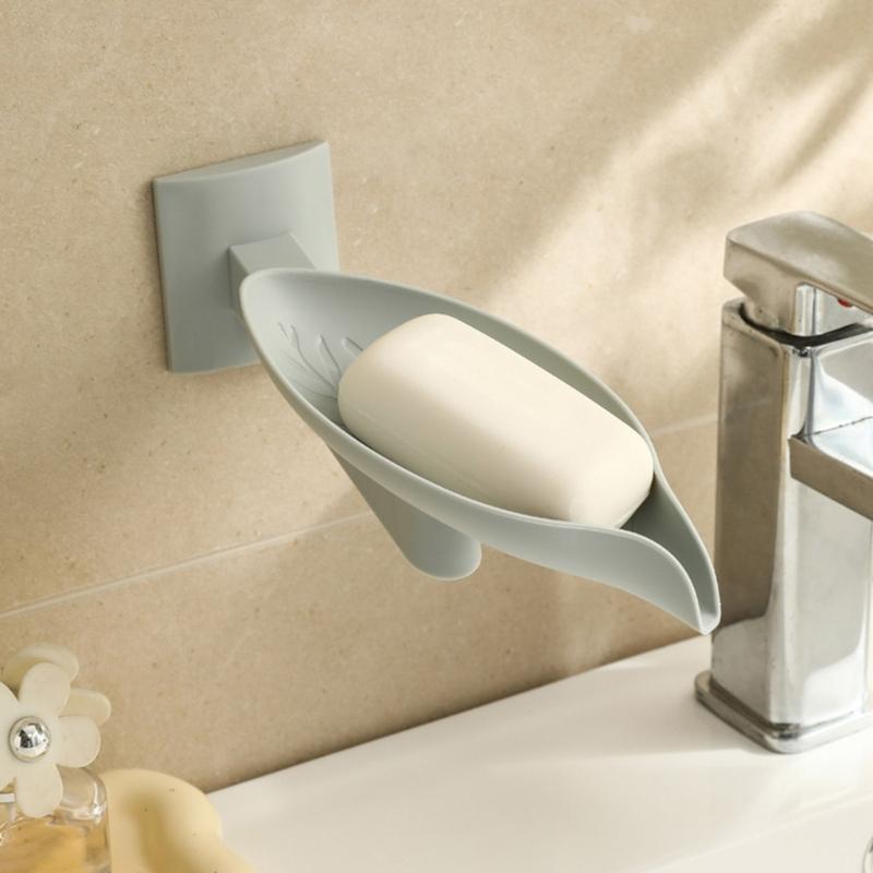 Soap Organizers Leaf Shape Plastic Soap Holder Tray with Adjustable Design and Auto Draining for Sink Countertop