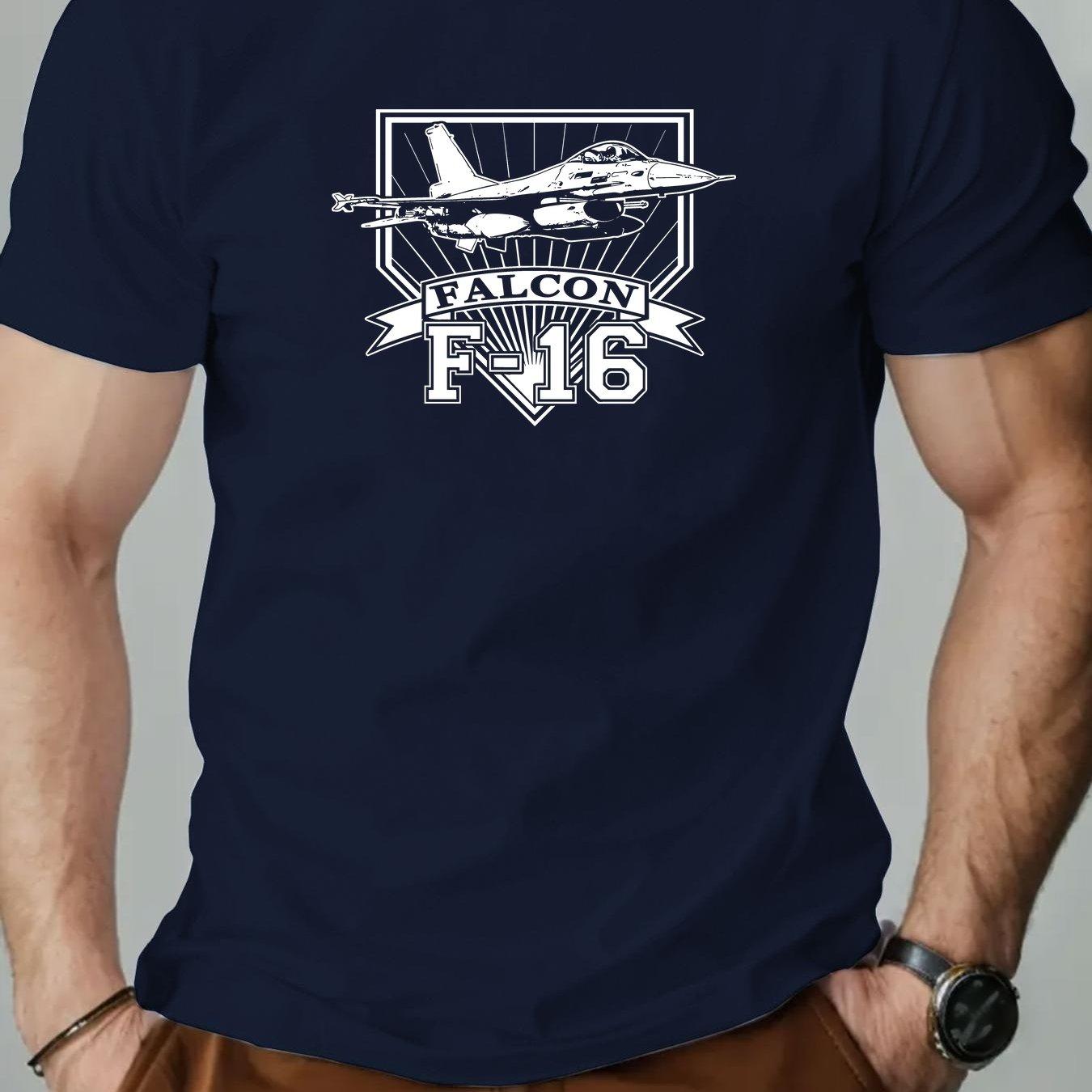 

Men Falcon F16 Fighter Jet Graphic TShirt Light Blue Casual Summer Crew Neck Tee Aviation Enthusiast Design Men Clothing 4XL