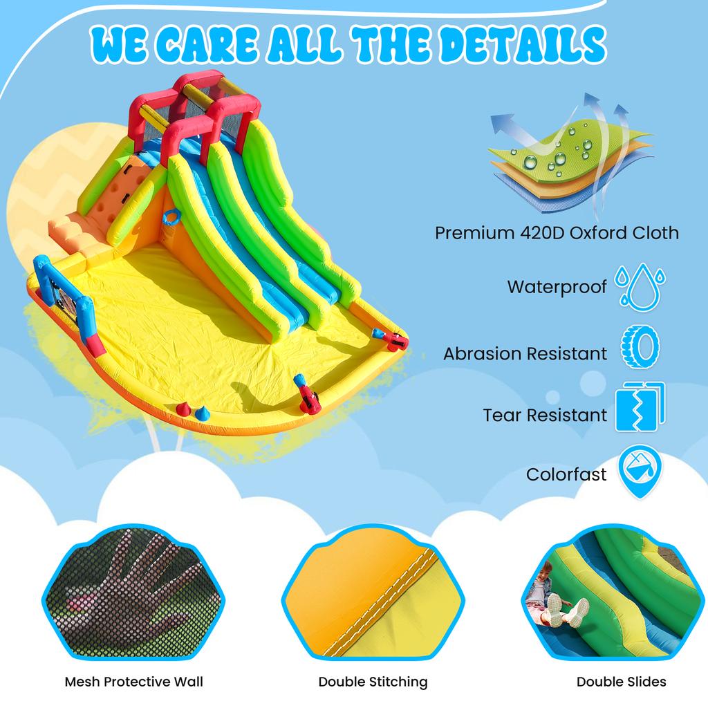 Commercial Double Lane Inflatable  Water Slide Bouncer Combo Bounce House with Water Pool,Trampoline,Shooting Net,Basket,Climb