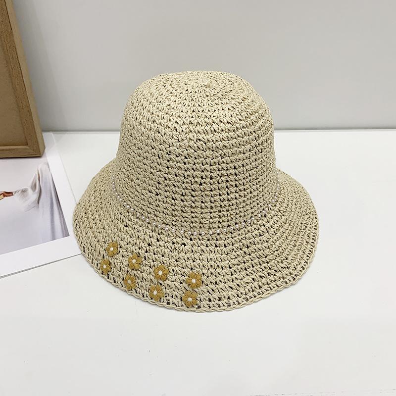 Women's Summer Hand Crochet Straw Hat Floral Design for Outings and Vacations Sun Protection Foldable Sunshade Sun Hat