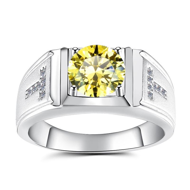 Men's GRA Moissanite Diamond Ring, PT950 Plated, S925 Sterling Silver, Simple Fashion Design.