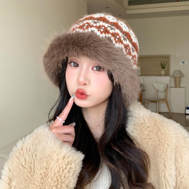 Autumn and Winter Hat Women's Plush Hat Fashion Versatile Thermal Hat Ear Protector Basin Hat