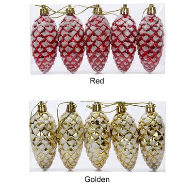 5Pcs Christmas Plastic Pine Cone Ornament Colorful Shiny Glitter Pine Cone Pendant for Holiday Party Scene Layout Christmas Tree Hanging Decoration