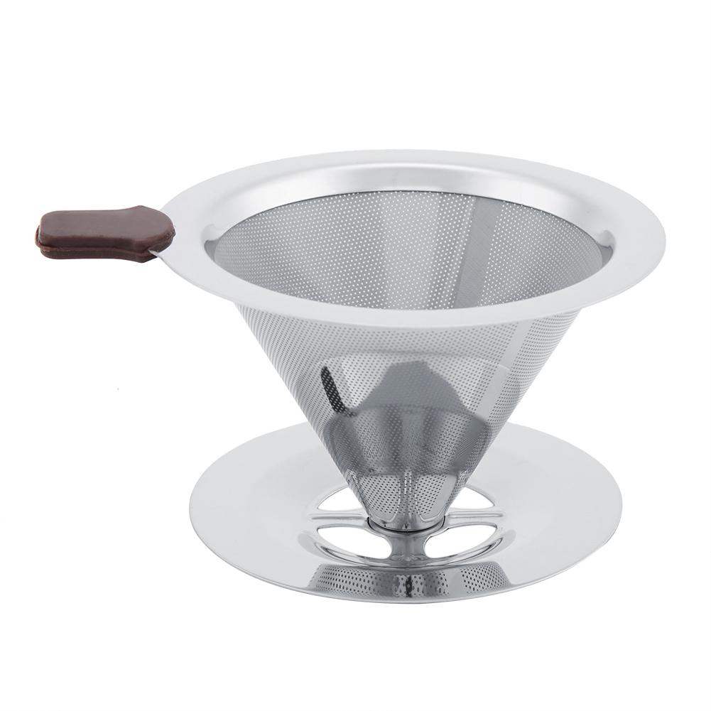 Stainless Steel Coffee Filter Reusable Double Layer Brew Dripper with Cup Stand