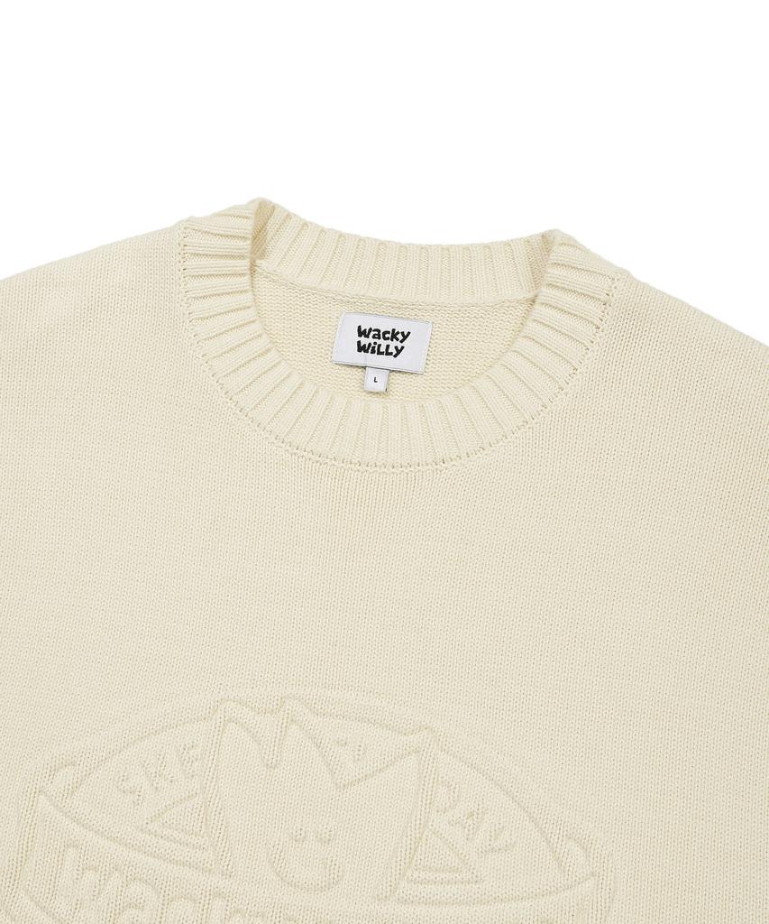 WACKY WILLY Embossed Logo Pullover Sweater Cream