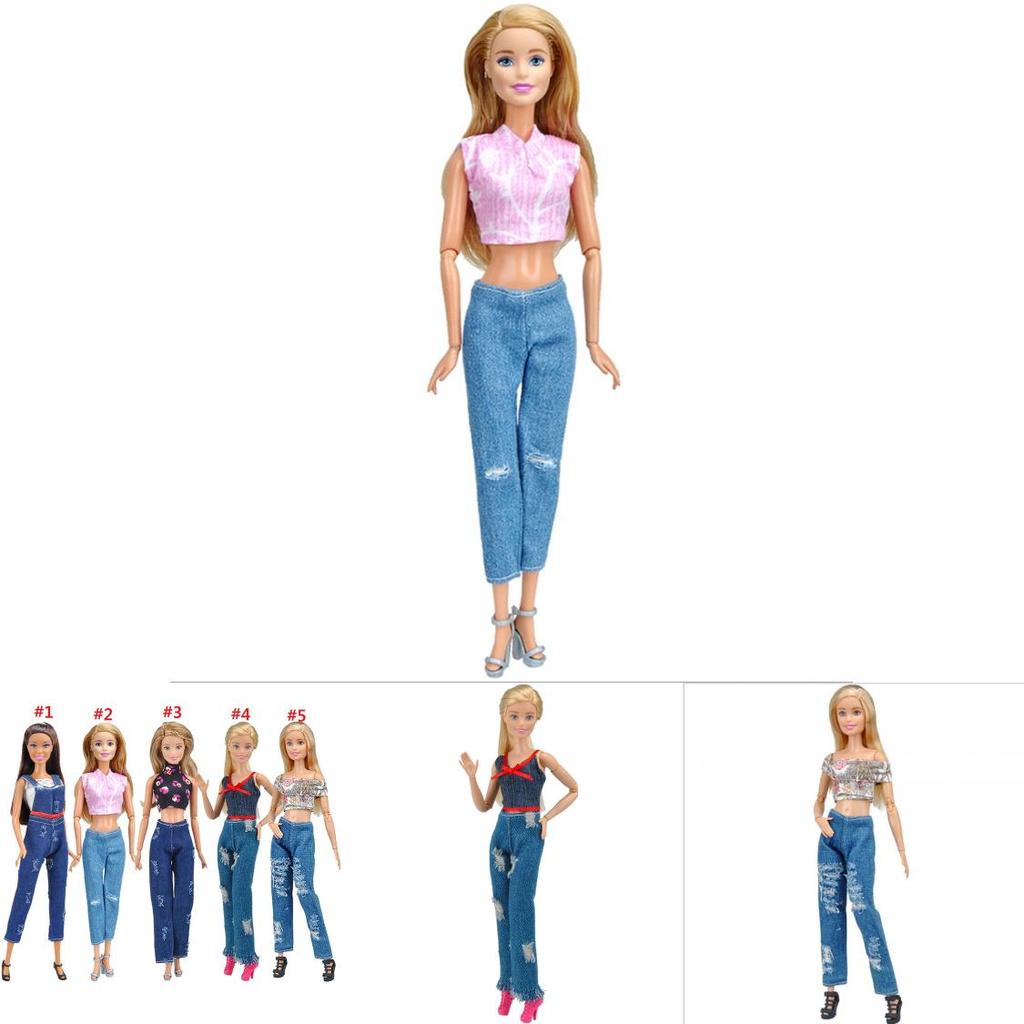 Trendy Handmade T-shirt Blouse And Jeans Clothes Outfits For 11 Inch Barbie Dolls