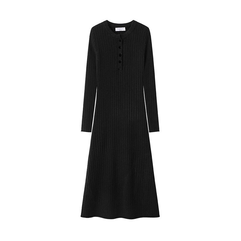 Maternity French Style Dress: Spring/Autumn Innerwear, Plus Velvet Warm, Solid Color, Round Neck, Belly Support, Slimming