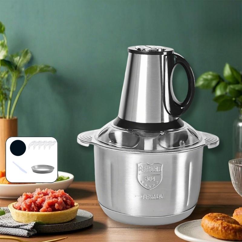 Electric Meat Grinder 5L Stainless Steel Food Processor Multifunctional Kitchen Vegetable Slicers with Nonslip Base