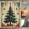 1pc Christmas Tree Shower Curtain with Hooks - Festive Red & Green Holiday Design, Durable Polyester, Machine Washable, Perfect