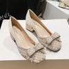 Fashion Shoes for Women Luxury Pumps 35-43 Spring Casual Party Pearl Bowknot Square High Heels Shoes Girl Rhinestone Dress Shoes