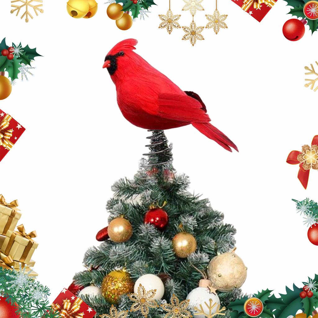 Red Cardinal Holiday Tree Decoration with Metal Spring Base Christmas Peacock Tree Topper 9.8inch for Indoor Outdoor Party Decor