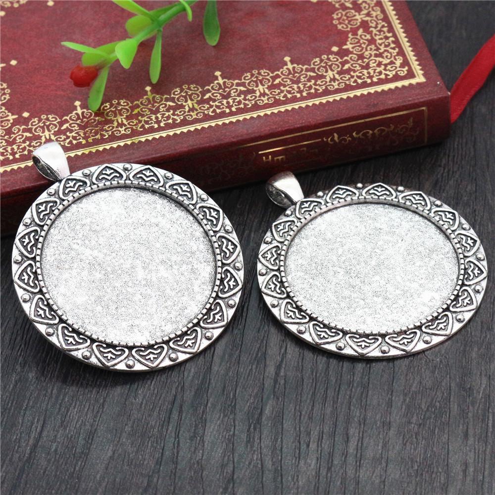 5pcs 35mm Inner Size Bronze Antique Silver Plated Cabochon Blank Base Setting Charms Pendant DIY Jewelry Findings