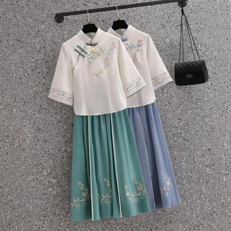 Spring Republic Women's Hanfu Tea Ceremony Dress: Tang Suit Slimming Embroidered Cheongsam Two-Piece Set