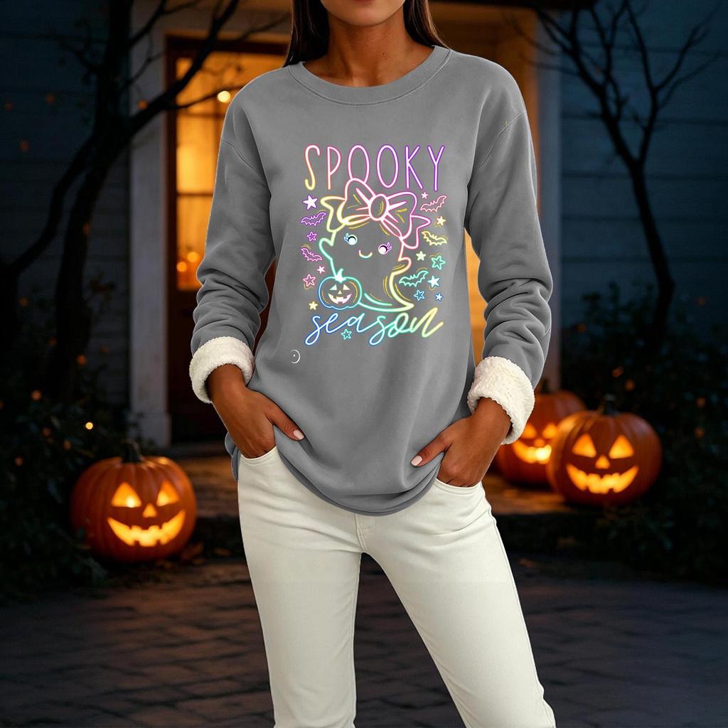 Women's Lined Long Sleeve Round Neck Halloween Sweatshirt Winter Casual Top