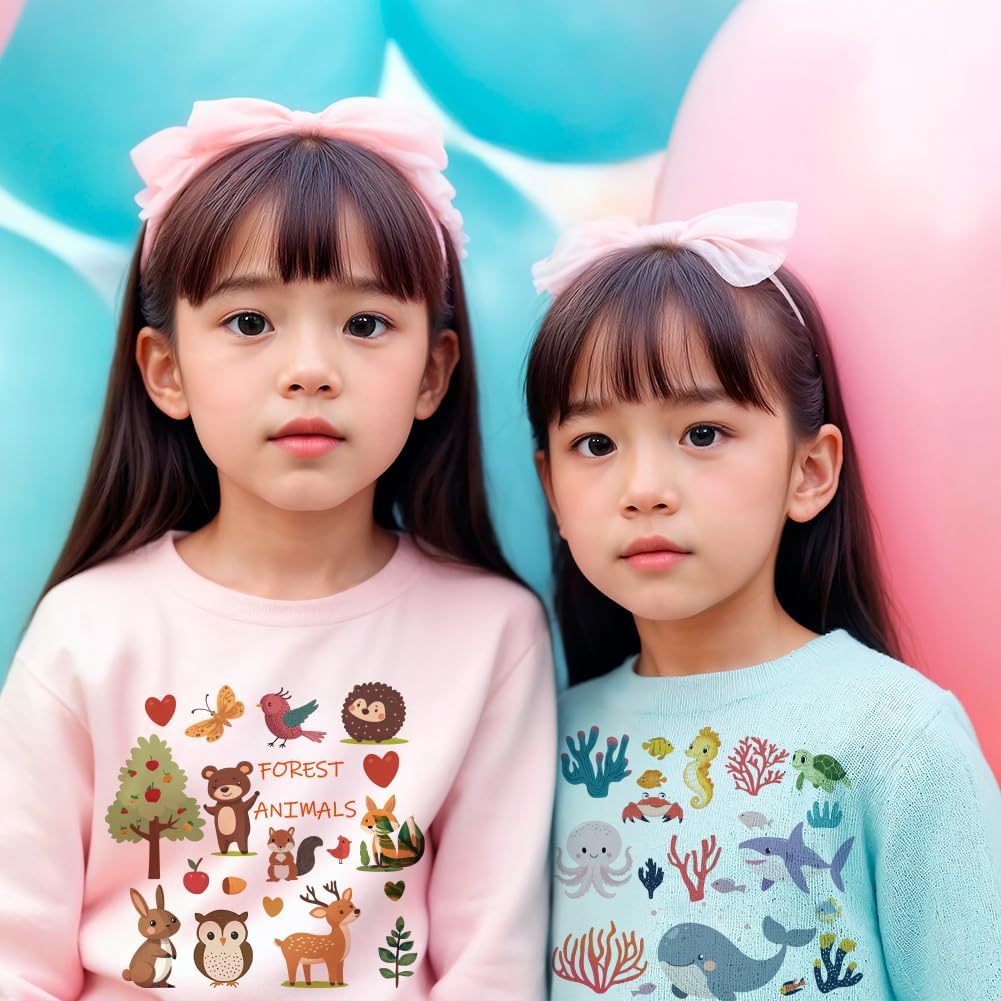 

arricraft 4 шт. Набор наклеек с логотипом из пластиковой термотрансферной пленки на тему животных, 4 стиля: динозавры, луга, лес, морские животные, термотрансферные наклейки