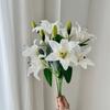 2-head Artificial Lily Flowers White Real Touch Fake Lily Branches Pink Multi-Bloom Simulation Decorative Bouquet
