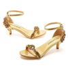 Pumps Women Heeled Sandals Summer Rhinestone Buckle Strap PU 5CM Thin Heels Dance Female Korean Style Women Shoes White