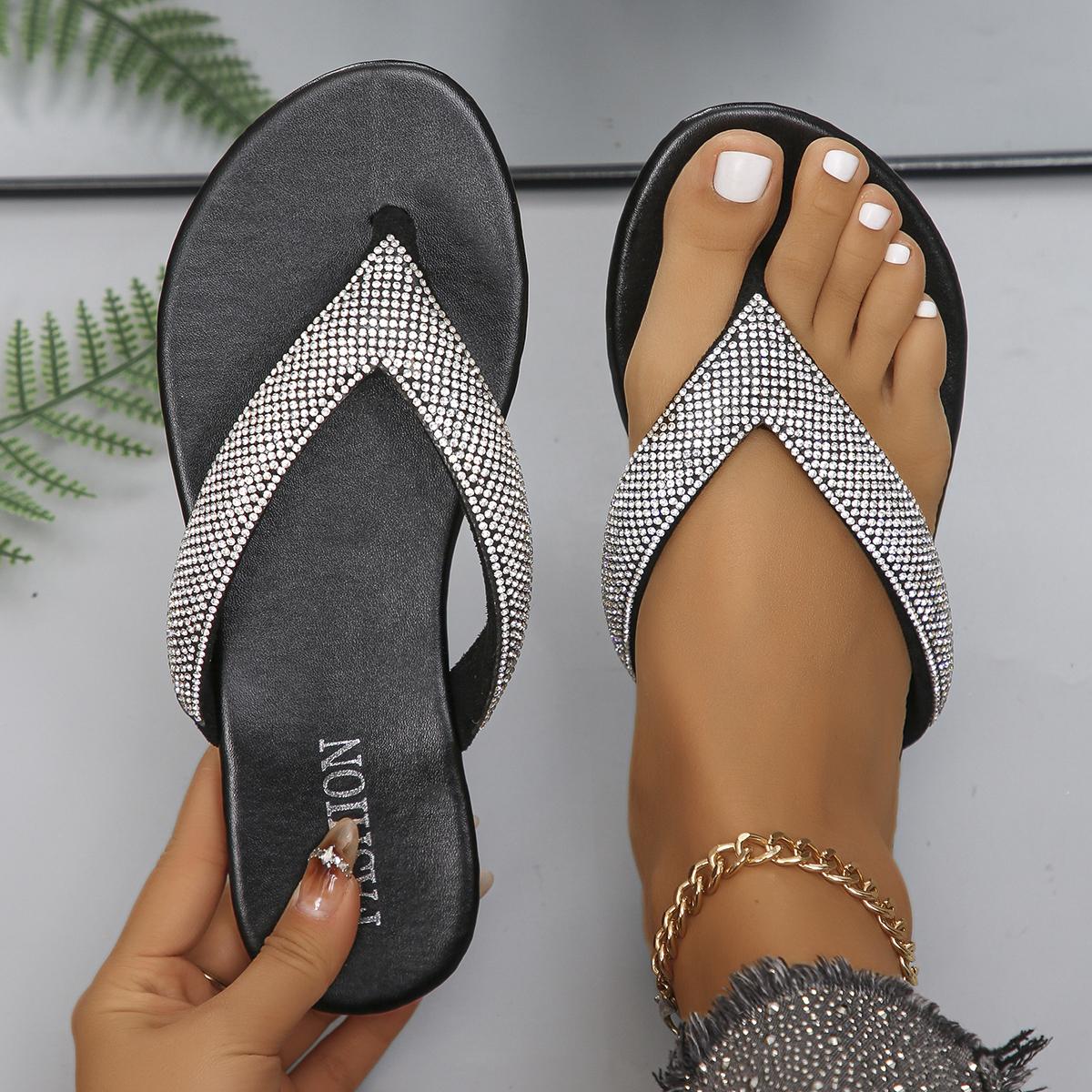 

Летние тапочки со стразами, женские шлепанцы, новые корейские туфли на плоской подошве с кристаллами, уличные домашние роскошные брендовые дизайнерские сандалии, женские блестящие 43