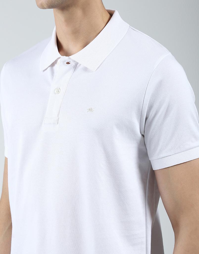 MONTE CARLO Mens Solid White Collar Neck Half Sleeve T-Shirt