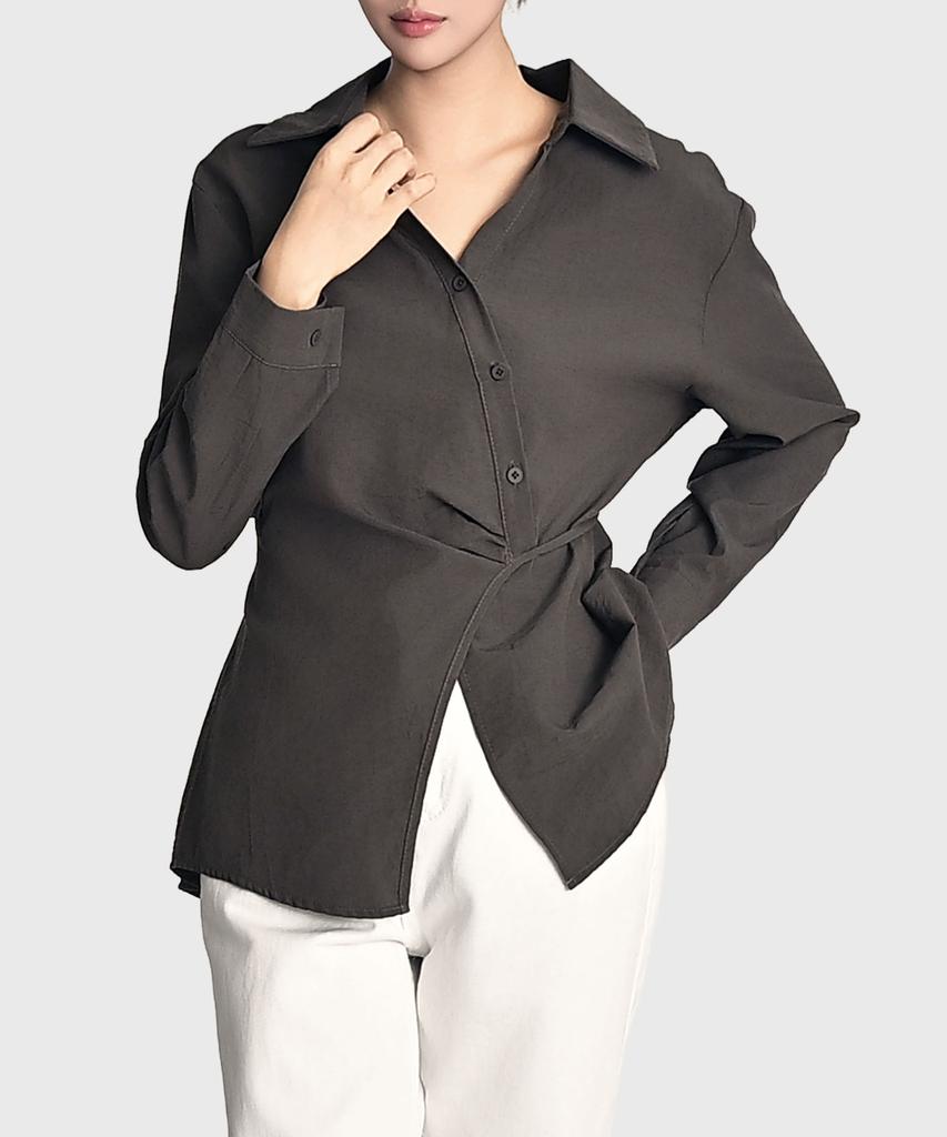 Keulleiseu Waist Side Ribbon Point Blouse_Blue