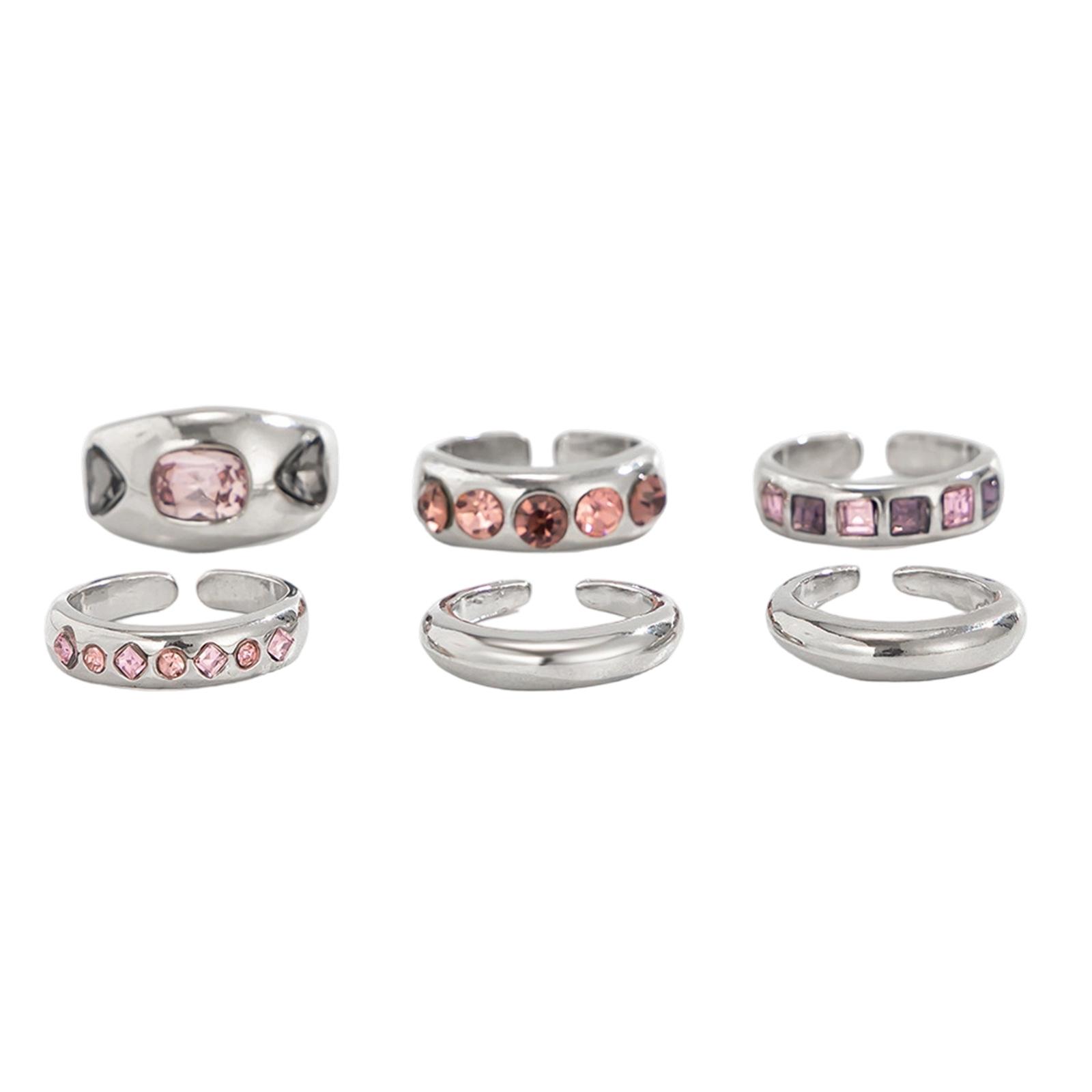 

Pack of 6 Stackable Rings Including Adjustable Fit and Pink Gemstones for Fashion Styles