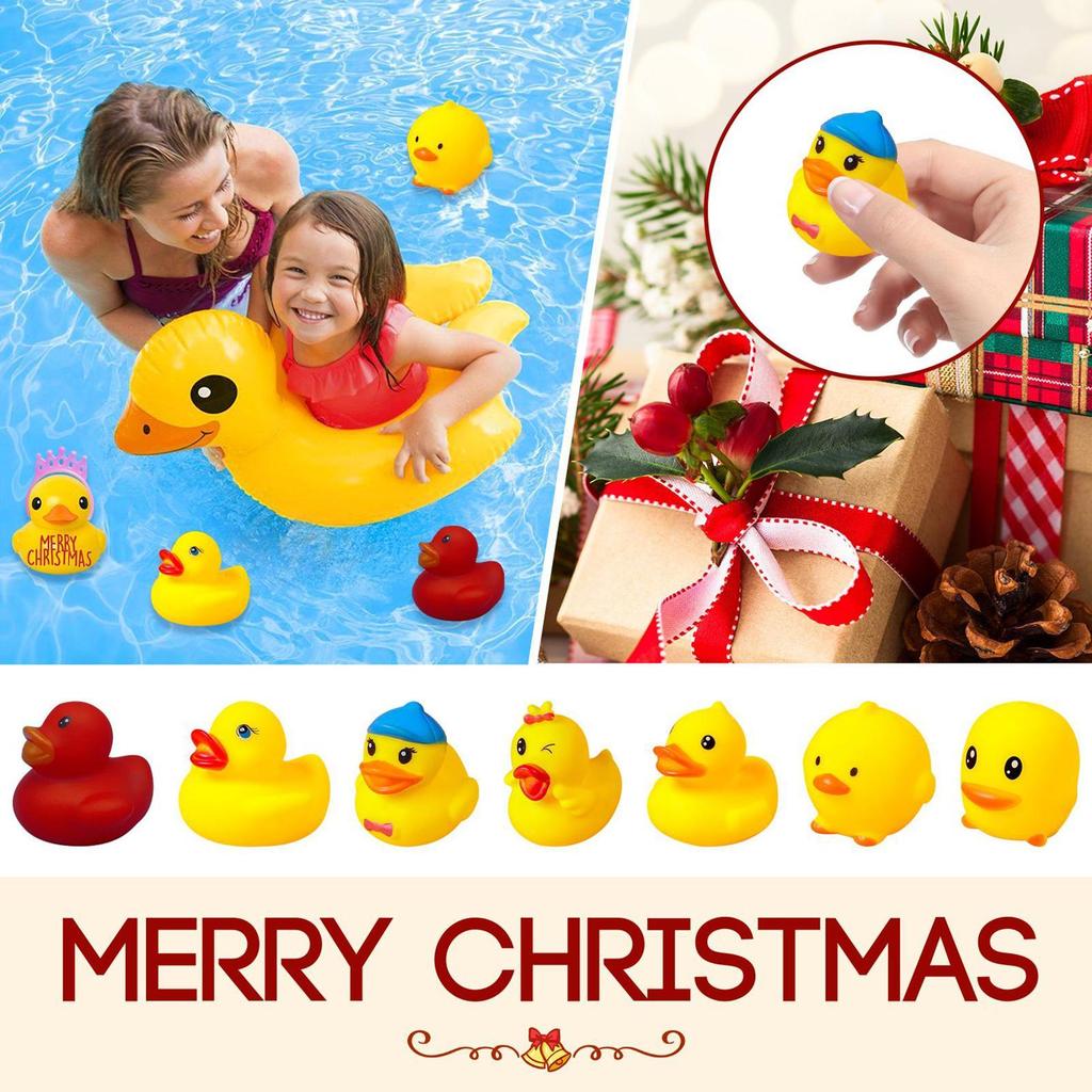 24 Stück Weihnachts-Gummienten Weihnachts-Adventskalender-Spielzeug Niedliche Feiertags-Gummienten Enten für Feierlichkeiten Weihnachtsfeier Mitgebsel