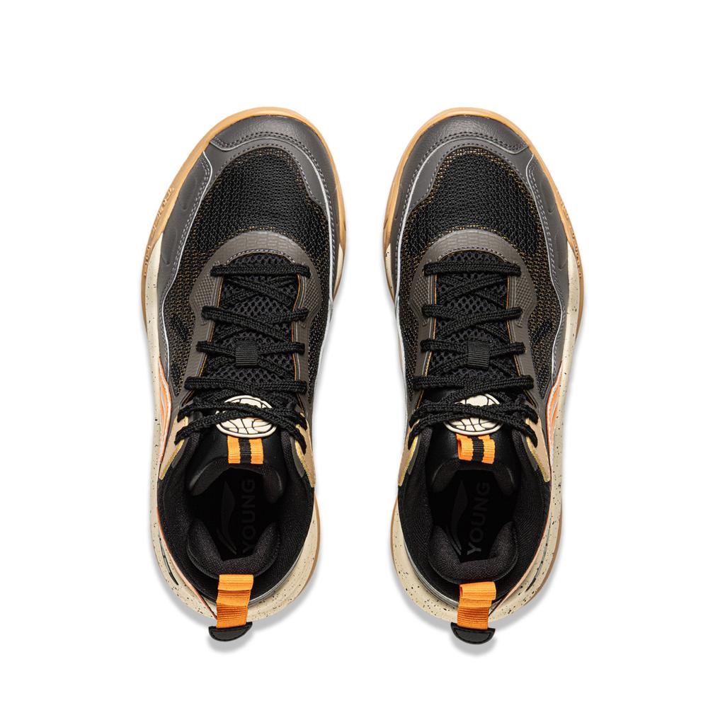 Li Ning Kids Basketball Comfortable Non-Slip Wear-Resistant Rebound Mid-Top Basketball Shoes Kids Sneaker Road-Gray Black YKBV040-7