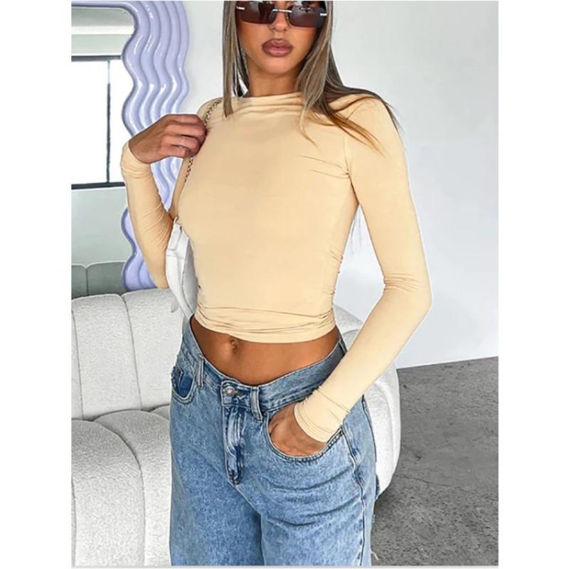 Women Long Sleeve T Shirt Spring Autumn Solid Slim Fit Casual Shirts Female Pullovers Basic Tee Clothes Streetwear Crop Tops