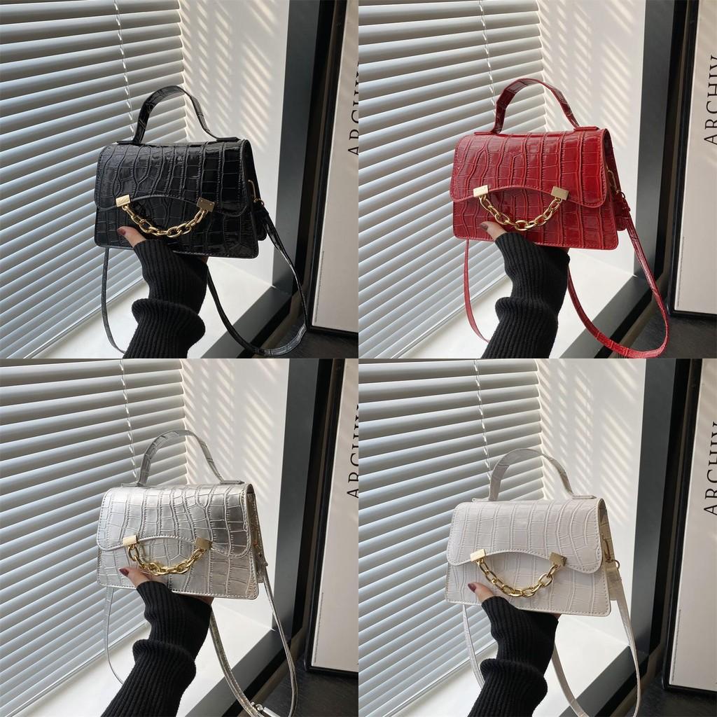 Fashion Solid Color Stone Texture Gold Chain Decor Women Shoulder Bag For Daily Casual Use