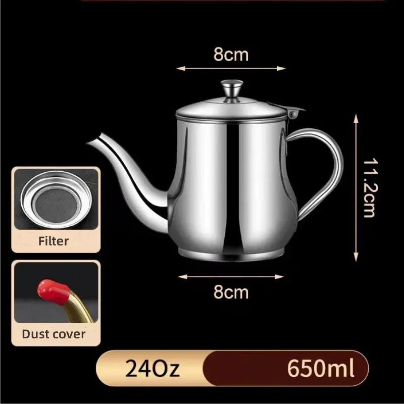 1Pc Stainless Steel Cooking Kettle Portable Pot Household Oil Pot with Filter Large Capacity Oil Storage Tank Thickened OZ Pot