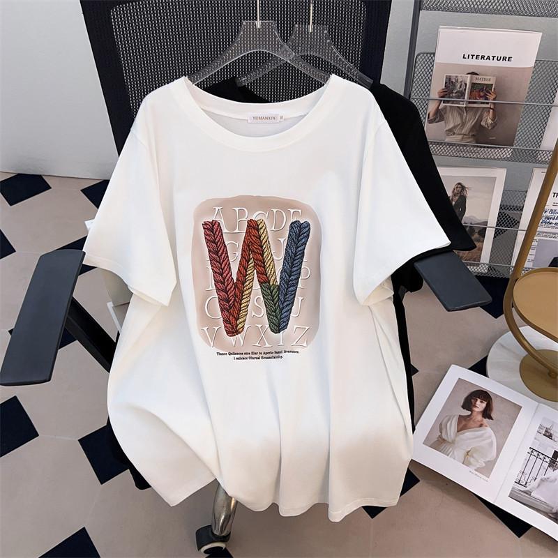 

Women s Plus Size Mid-Length Loose Slimming Round Neck Short-Sleeve T-Shirt (Available in Sizes 200/300/350 Jin, 650) 2XL чорний