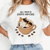 90s Graphic Y2k Tops Tshirt Womens Casual Short Sleeve Tshirt Clothes All My Need Is Coffee and Cat Print T Shirt for Women