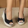 Shoes Summer Peep Toe Women High Heels Sandals Fashion Brand Wedges Ladies Party Shoes Wedge Sandals 10cm Black Blue Plus Size 42
