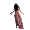 Spring and Summer Floral Print Elastic Retractable Pleated Holiday Dress Super Fairy Pink Cake Skirt Suspender Beach Dress