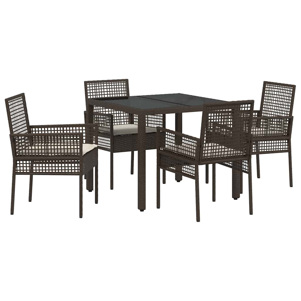 Garden Dining Set 5 pcs Brown Poly Rattan