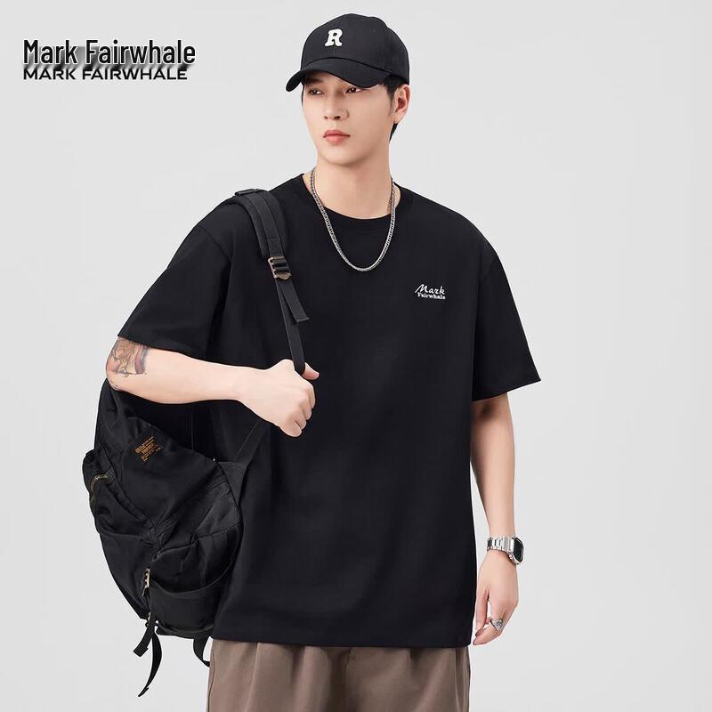 Mark Fairwhale Men's 100% Cotton Loose Fit Letter Print Short Sleeve T-Shirt