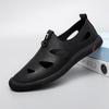 Black Hollowed-out Leather Shoes for Young Men, Breathable One-pedal Soft-soled Cool Leather Shoes, Business British Summer Leisure Shoes