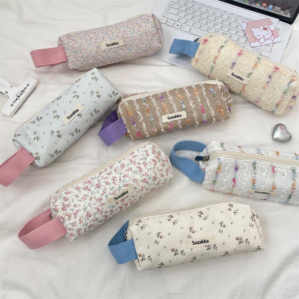 Floral Pattern Tote Pencil Case With Large Capacity For Students And Office Use