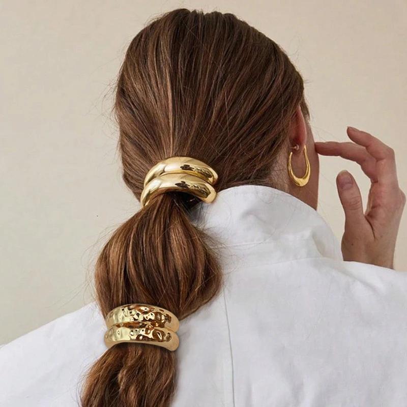Korean Fashion Metal Irregular Double-Layer Hair Bands Ropes Women Headband Elastic Hairband Ponytail Holder Hair Accessories