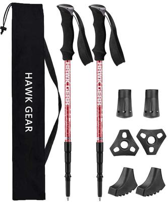 Bastões de Trekking Leves HAWK GEAR, Conjunto de 2, com Proteção Anti-Choque (Novo Metal Vermelho)