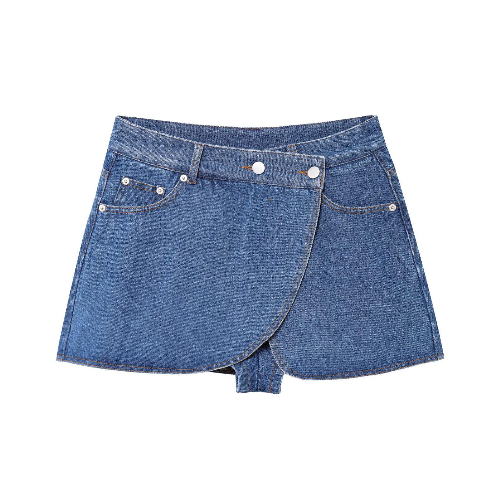 

Весна 2025 Женские Модные Простые Универсальные Необычные Джинсовые Шорты в Европейском и Американском Стиле, Имитация Двойки L синий