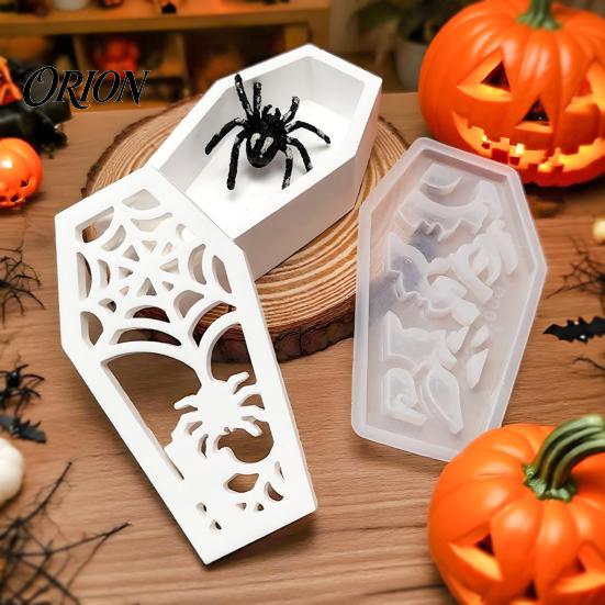 Resin Casting Molds Halloween Coffins Lampshade Silicone Mold, DIY Hollow Ghost Spider Bat Food Grade Crafts Gypsum Cement Epoxy Mold Handmade