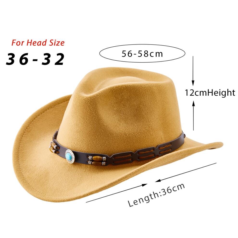 (One Size, Camel) Western Cowboy Hat for Women Men Bohemian Cowgirl Hat with Beads Trim Outdoor Sun Hat