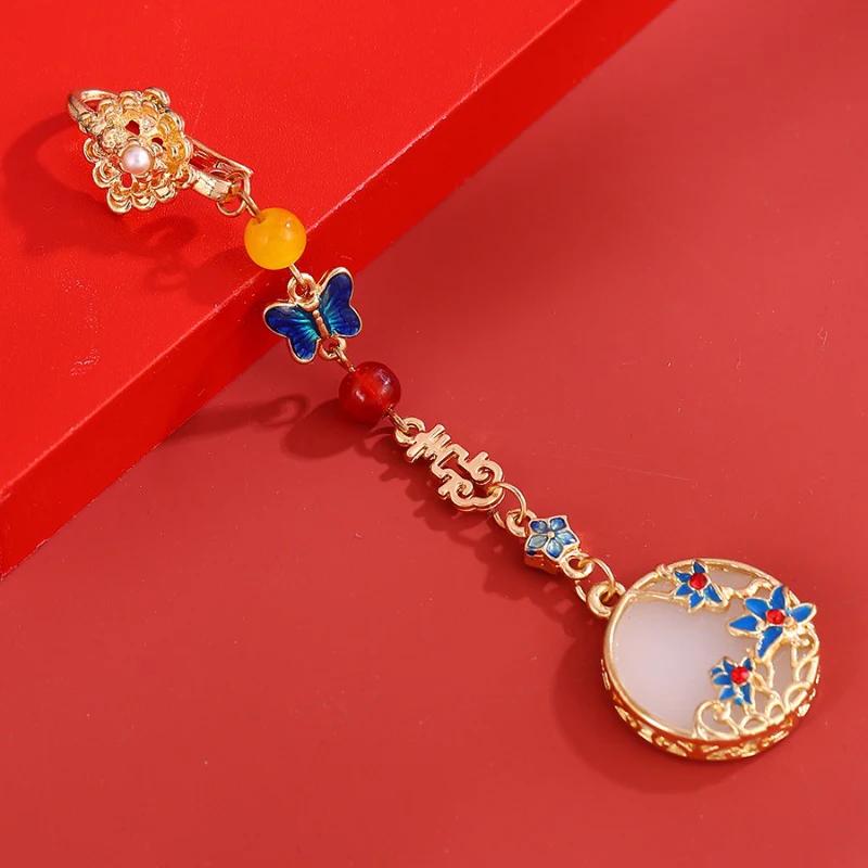 

Пасторальный стиль Натуральный хотанский нефрит Цветок орхидеи круглые броши для женщин Подвеска-капля Длинная винтажная брошь для платья