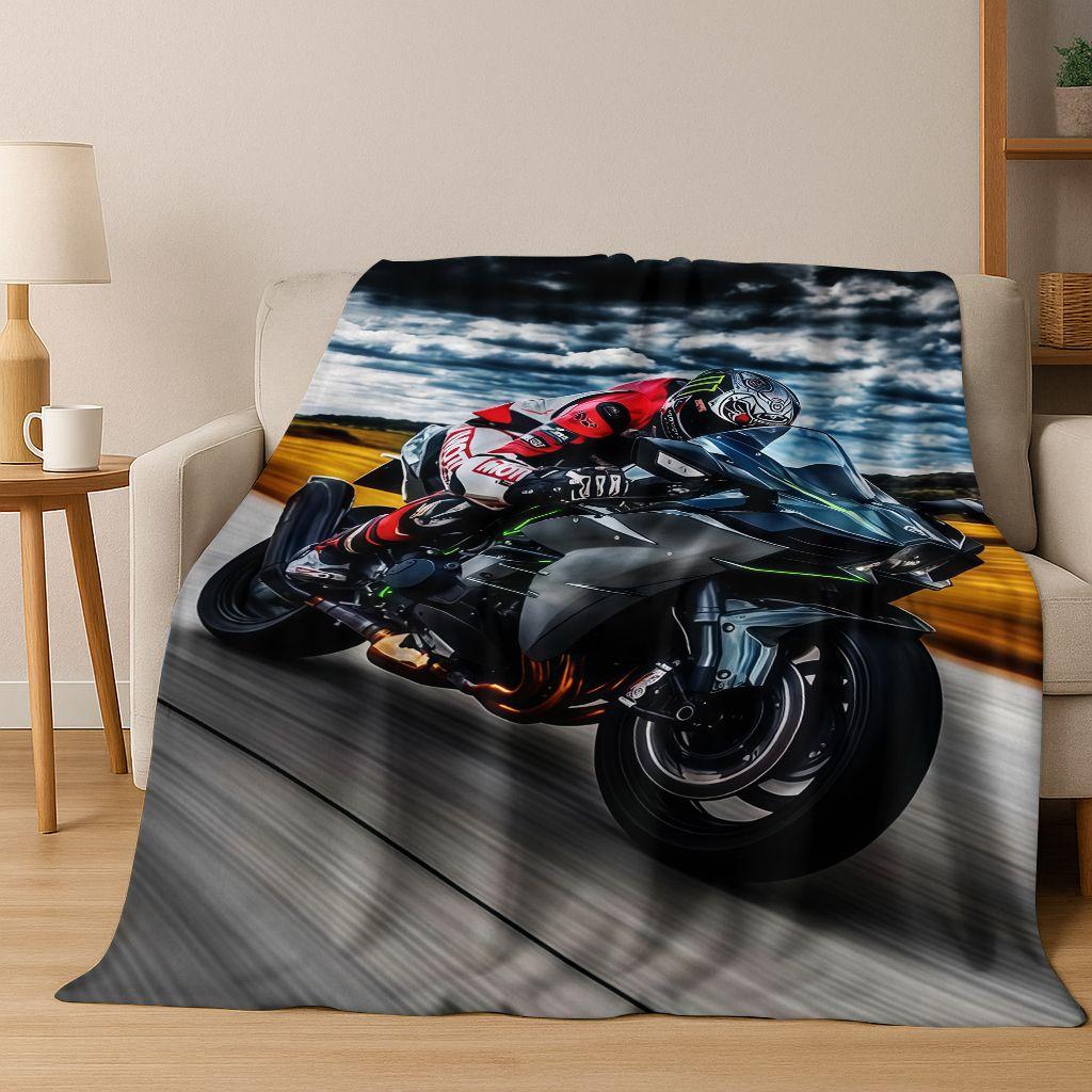 Personalized Motorcycle Rider Motorbike Art Flannel Blanket,Cozy Soft Throw Blanket for Home Bedroom Bed Sofa Picnic Cover Gift