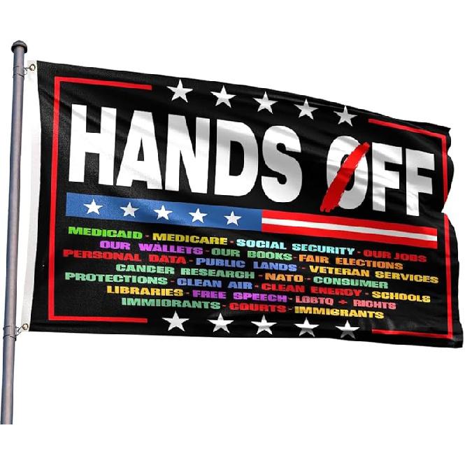 Double Sided Hands Off Protest Social Security And Medicare Protest Flag 3x5FT Fade Resistant Vivid Colors Polyester with 2 Brass Grommets For Indoor 3x5FT